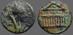 Ancient Coins - Cilicia, Tarsus. AE17 pseudo autonomous issue.  Tyche / Decastyle temple