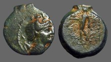 Ancient Coins - Antiochus III AE12 Hd of Apollo / Apollo standing left, holds arrow and bow.