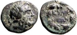 Ancient Coins - Phrygia, Eumeneia AE15 Zeus / City name in wreath
