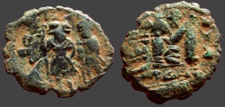 Ancient Coins - Heraclius & Heraclius Constantine AE24 follis. Constantinople.