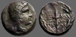 Ancient Coins - Elaia, Aeolis, AE16 Demeter wearing grain wreath. / Torch
