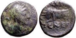 Ancient Coins - Ionia, Smyrna AE13 Apollo / hand in Caestus