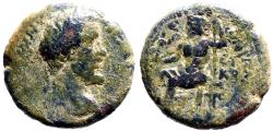 Ancient Coins - Antoninus Pius AE19 Cappadocia, Caesarea.  Zeus seated w. Nike