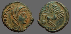 Ancient Coins - Constantine the Great AE16 Veiled Bust / Constantine in quadriga to heaven. 