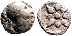 Ancient Coins - Asia Minor AR6 hemi obol. Athena / Star
