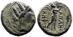 Ancient Coins - Phrygia, Apameia AE17 Turreted Tyche / Marsyas playing aulos