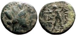 Ancient Coins - Phrygia, Apameia AE16 Turreted Tyche / Marsyas playing aulos
