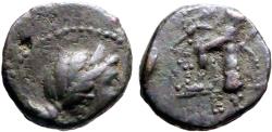 Ancient Coins - Seleukid Kingdom. Seleukos III AE15 Artemis / Apollo resting w. bow