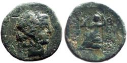 Ancient Coins - Phrygia, Hierapolis AE21 Apollo / Zeus seated on rocks