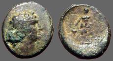 Ancient Coins - Maroneia, Thrace AE17 Dionysos / Dionysos stg w. grapes & narthex