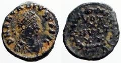 Ancient Coins - Arcadius AE4 Vows in wreath.  VOT/X/MVLT/XX. Antioch mint