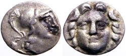 Ancient Coins - Pisidia, Selge AR10 Obol Gorgoneion / Athena
