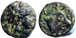 Ancient Coins - Lesbos, Mytilene AE8 Apollo / head of Bull