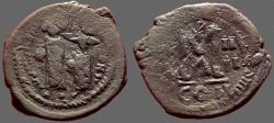 Ancient Coins - Heraclius & Heraclius Constantine AE30 Follis.  Constantinople year 4