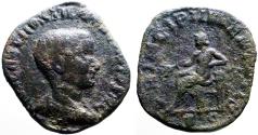 Ancient Coins - Hostilian AE28 Sestertius. Apollo seated. Rome