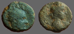Ancient Coins - Trajan Decius AE17 Caesarea.  Turreted Tyche rt