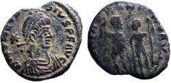 Ancient Coins - Theodosius & Honorius AE15 holding globe