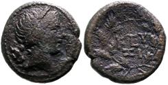 Ancient Coins - Mysia, Kyzikos AE18 Kore Soteira / city legend in oak wreath