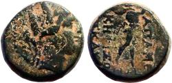 Ancient Coins - Phrygia, Apameia AE16 Turreted Tyche / Marsyas playing aulos