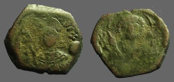 Ancient Coins - Manuel I AE 1/2 Tetarteron. Bust of St. George / Facing bust of Manuel 