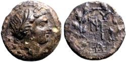 Ancient Coins - Mysia, Kyzikos AE17 Kore Soteira / Wreath w. monogram