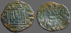 World Coins - Enrique II 13mm billon Noven.  Castle / Lion