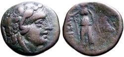 Ancient Coins - Lysimachia, Thrace AE17 Herakles in lion scalp / Nike