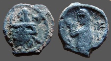 Ancient Coins - Aretas IV AE16 Aretas stg. l. holds spear / Shuqailat stg. l.  Petra.