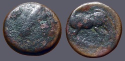 Ancient Coins - Thessaly, Larissa. AE17 Head of nymph Larissa / LARISEON above and below horse