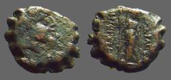 Ancient Coins - Antiochus IV Ake-Ptolemais,  AE13 radiate head of Antiochos IV / Hera w. scepter 