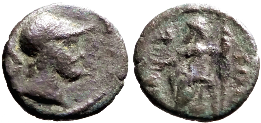 Pamphylia, Sillyum. Antonine Era. AE13 Helmeted Ares / Zeus | Greek Coins