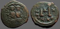 Ancient Coins - Justin II & Sophia AE28 Follis.  Nikomedia A officiana. year 10