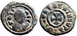 Ancient Coins - Kings of Axum. Ezanas AE13 draped bust w. headcloth / Cross in circle