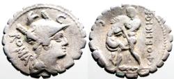Ancient Coins - Roman Republic  C. Poblicius Denarius Serratus. Hercules strangling the Nemean lion