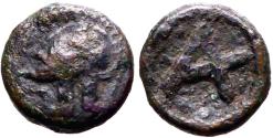 Ancient Coins - Troas, Achilleion AE10.5 Crested helmet / Civic monogram