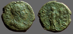 Ancient Coins - Hadrian AE19  Akko-Ptolemais, Phoenicia.  Tyche w. rudder & cornucopia