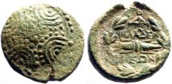 Ancient Coins - Lydia, Philadelphia AE15 Macedonian shield / Thunderbolt in wreath