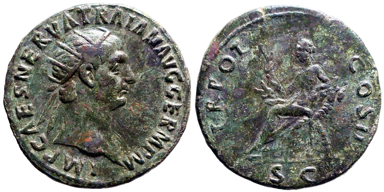 Trajan AE27 Dupondius. Abundantia | Roman Imperial Coins