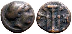 Ancient Coins - Kyzikos, Mysia AE10 Kore Soteira / Tripod Altar