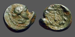 Ancient Coins - Lydia, Sardes, AE15 Apollo / Club within oak wreath.  Monogram beneath. 