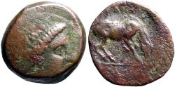 Ancient Coins - Thessaly, Larissa AE17 Nymph Larissa / Horse grazing