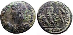 Ancient Coins - Constantius II AE21 bust left w. globe / Emperor w. 2 captives.  Constantinople