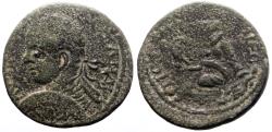 Ancient Coins - Severus Alexander AE26 Rhesaena, Mesopotamia.  Tyche holds eagle.