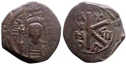 Ancient Coins - Maurice Tiberius AE24 half follis.  Constantinople year 7