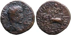 Ancient Coins - Gallienus AE23 Bithynia, Nikaia. Dionysos in car drawn by four elephants