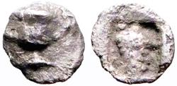 Ancient Coins - Uncertain AR7 Tetartemorion. Kantharos / Grape bunch within incuse square