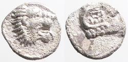 Ancient Coins - Caria, uncertain mint AR6.5 Tetartemorion.  Ram / Lion