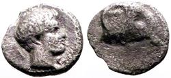 Ancient Coins - Troas, Kebren AR8 Obol. Apollo / Ram