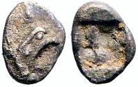 Ancient Coins - Teos, Ionia. AR6 Tetartemorion. Griffin / Incuse square