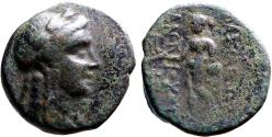 Ancient Coins - Seleukid Kings. Antiochos III the Great AE16 Apollo testing arrow